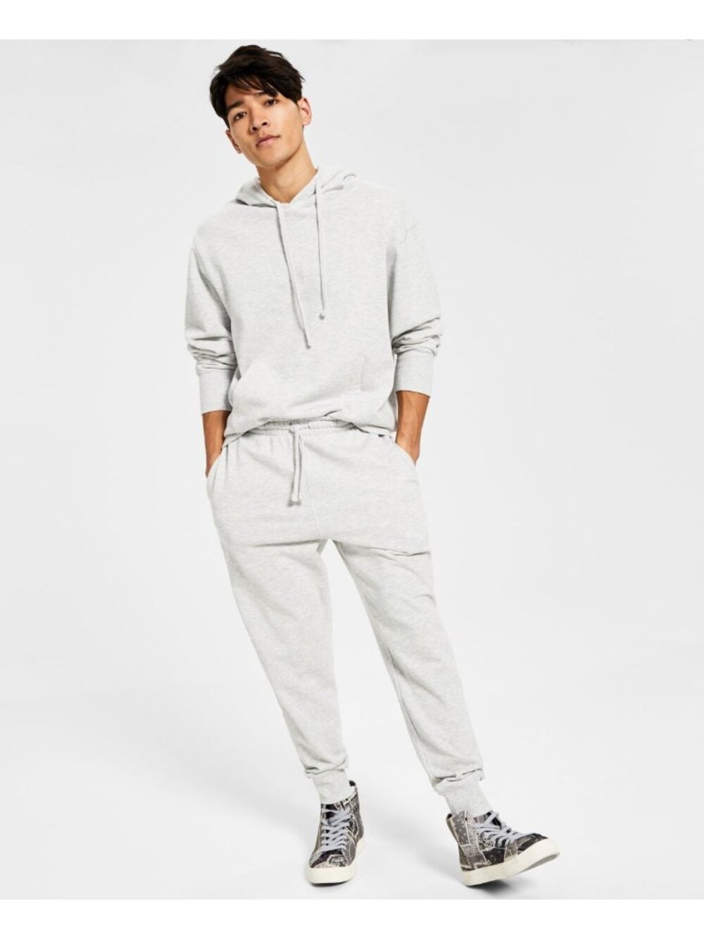 Sun + Stone Mens Garment Washed Fleece Joggers Slate Heather White Size 2XL NWT